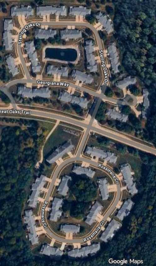 An aerial view of the Villas of Sterling Oaks